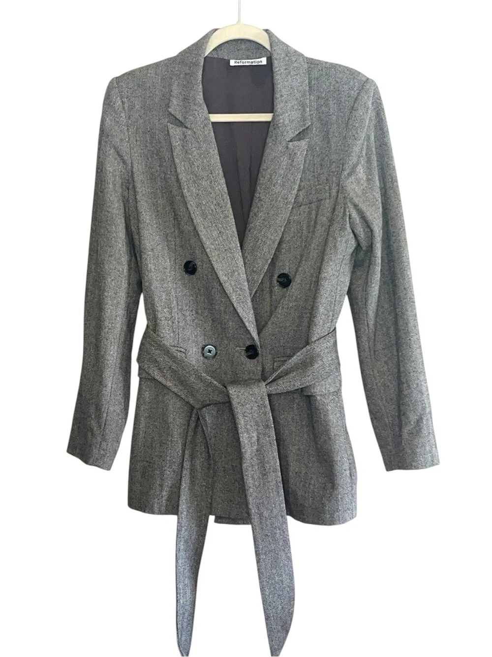 Reformation Newcastle Herringbone Wool Blend Blazer Gray Size‎ L